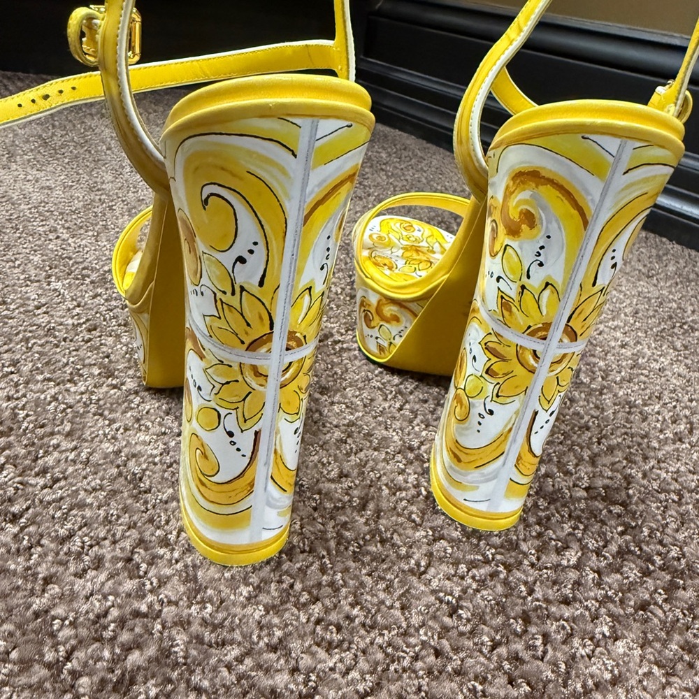 Versace Yellow and White Patterned Platform Sanda… - image 8